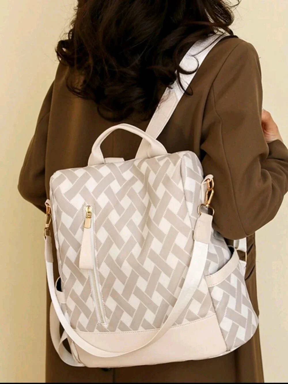 Beige- Lightweight, Portable Fashioable Ladies Travel Backpack With Anti-theft